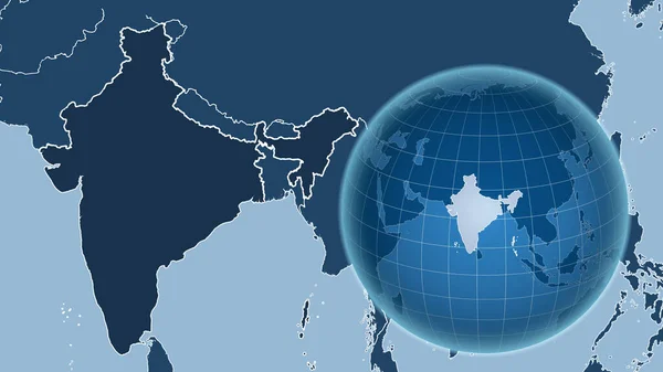 India Globe Met Vorm Van Het Land Tegen Gezoomde Kaart — Stockfoto