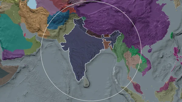 Det Forstørrede Området India Omgitt Sirkel Bakgrunn Nabolaget Fargekart Den – stockfoto