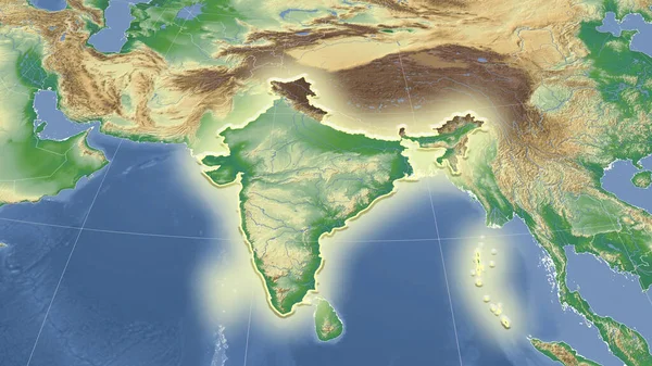 India Suo Quartiere Prospettiva Obliqua Distante Forma Brillava Mappa Fisica — Foto Stock