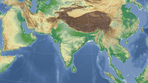 Hindistan Komşuları Uzak Eğimli Perspektif Özet Yok Renk Fiziksel Haritası — Stok fotoğraf