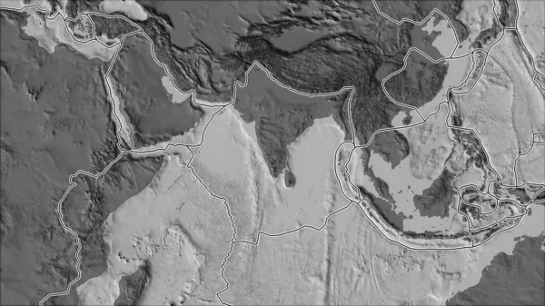Hranice Tektonických Desek Mapě Nadmořské Výšky Bilevelu Přilehlých Indické Ploše — Stock fotografie