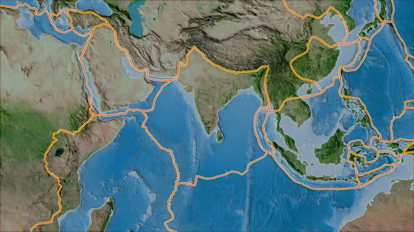 Tectonische Platen Grenzen Aan Satelliet Een Kaart Van Gebieden Grenzend — Stockfoto