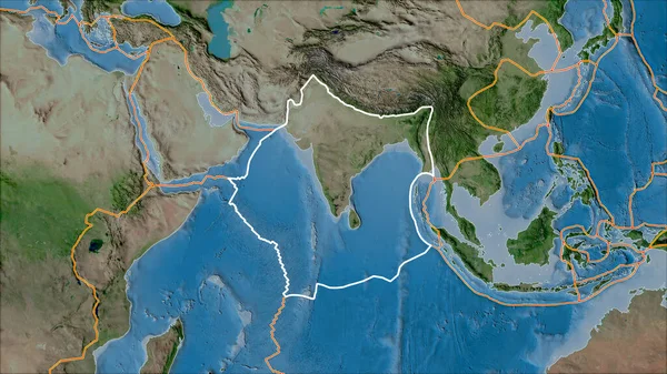Індійська Тектонічна Плита Межі Суміжних Плит Супутнику Карта Проекції Фургона — стокове фото