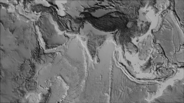 Indiai Tektonikus Lemez Környéke Van Der Grinten Kivetítés Szürkeárnyalatos Térképén — Stock Fotó