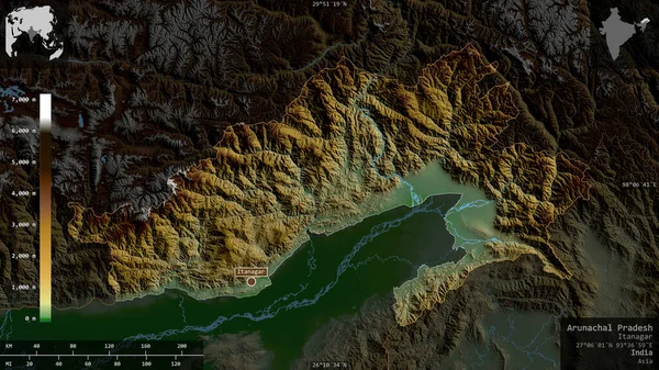 Аруначал Прадеш Штат Індія Кольорові Шейдерні Дані Озерами Річками Форма — стокове фото