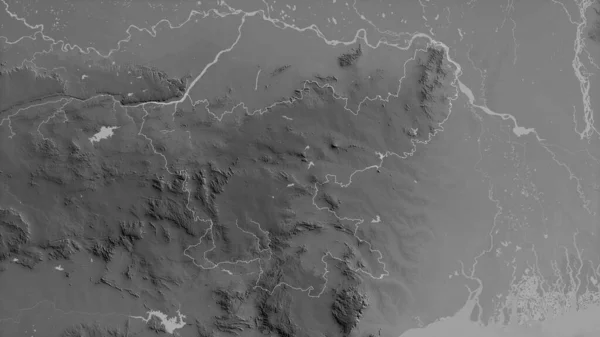 Jharkhand 印度邦有湖泊和河流的灰度地图 形状与它的国家相对应 3D渲染 — 图库照片