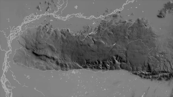 Meghalaya Estado Índia Mapa Acinzentado Com Lagos Rios Forma Delineada — Fotografia de Stock