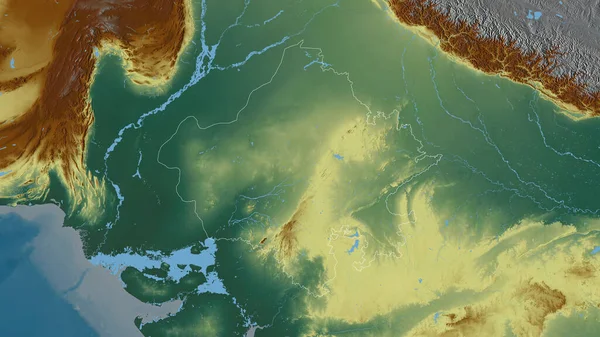 Rajasthan State India Colored Relief Lakes Rivers Shape Outlined Its — Stock Photo, Image