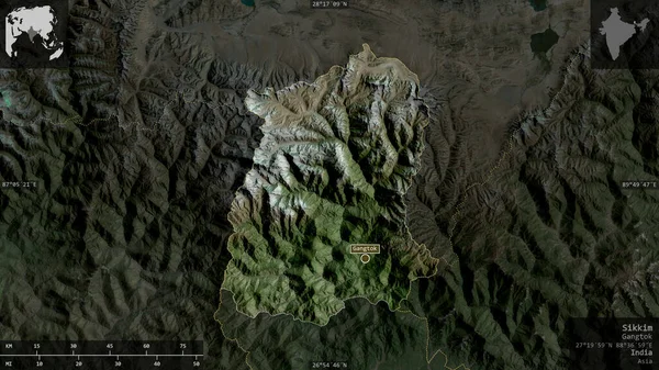 Sikkim Estado India Imágenes Satélite Forma Presentada Contra Área País — Foto de Stock