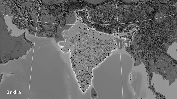 Área India Mapa Elevación Del Bilevel Proyección Estereográfica Composición Principal — Foto de Stock