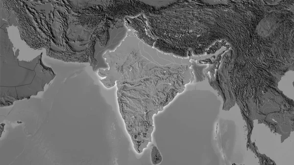 India Area Bilevel Elevation Map Stereographic Projection Raw Composition Raster — Stock Photo, Image