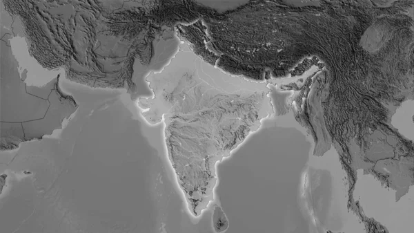Oblast Indie Mapě Nadmořské Výšky Stupních Šedi Stereografické Projekci Hrubé — Stock fotografie