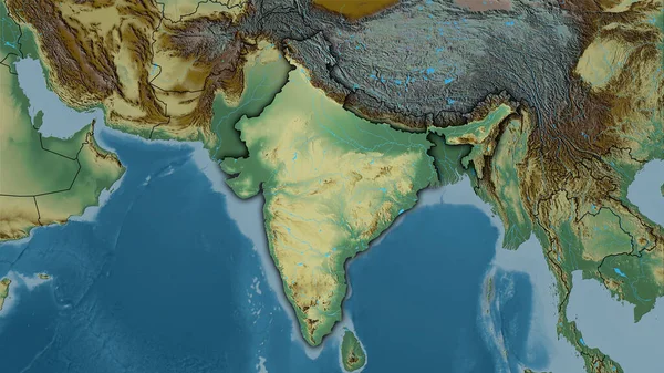 Περιοχή Της Ινδίας Στον Τοπογραφικό Ανάγλυφο Χάρτη Στην Στερεογραφική Προβολή — Φωτογραφία Αρχείου