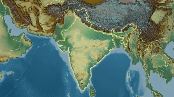 Περιοχή Της Ινδίας Στον Τοπογραφικό Ανάγλυφο Χάρτη Στην Στερεογραφική Προβολή — Φωτογραφία Αρχείου