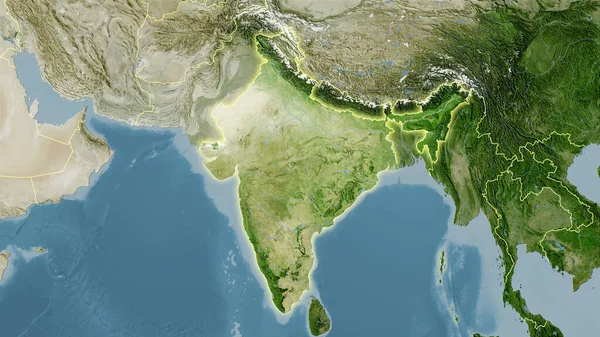 Area India Sulla Mappa Satellitare Nella Proiezione Stereografica Composizione Grezza — Foto Stock