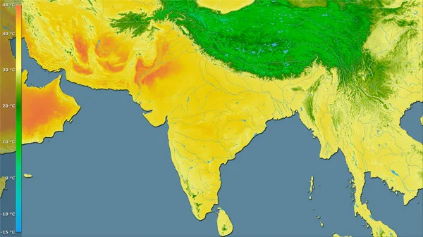 伝説と立体投影のインドエリア内で最も暖かい月の最高温度 ラスター層の生の組成 — ストック写真