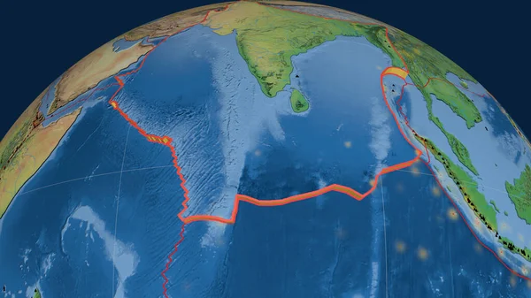 Placa Tectônica Indiana Extrudada Globo Mapa Topográfico Natural Terra Renderização — Fotografia de Stock
