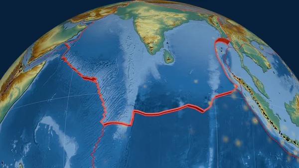 Placa Tectônica Indiana Extrudada Globo Mapa Topográfico Relevo Renderização — Fotografia de Stock