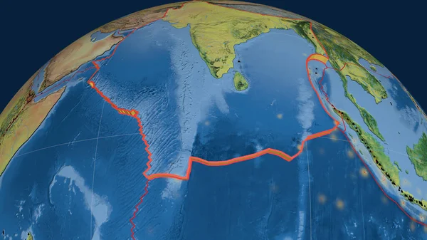 Indische Tektonische Platte Die Auf Dem Globus Extrudiert Wurde Topographische — Stockfoto