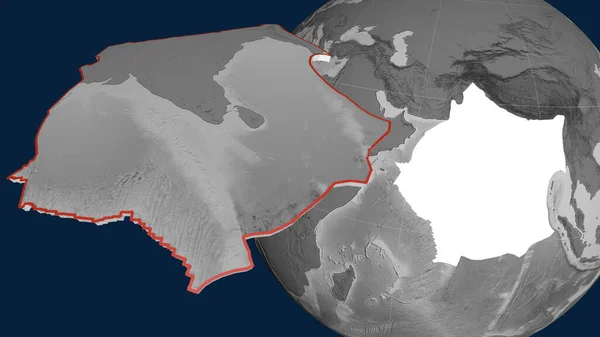 Placa Tectônica Indiana Extrudado Apresentado Contra Globo Mapa Elevação Escala — Fotografia de Stock