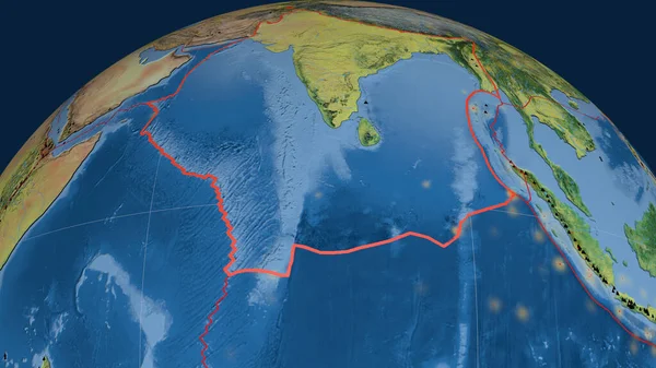 Індійська Тектонічна Плита Була Викладена Земній Кулі Топографічна Карта Візуалізація — стокове фото