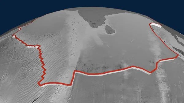 Placa Tectónica India Extruida Globo Mapa Elevación Escala Grises Renderizado — Foto de Stock
