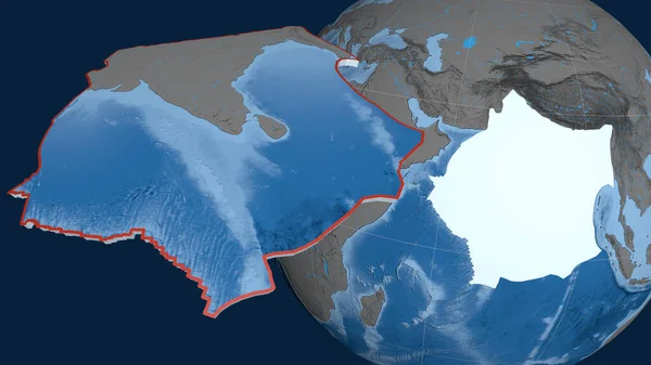Plaque Tectonique Indienne Extrudée Présentée Contre Globe Topographie Bathymétrie Carte — Photo
