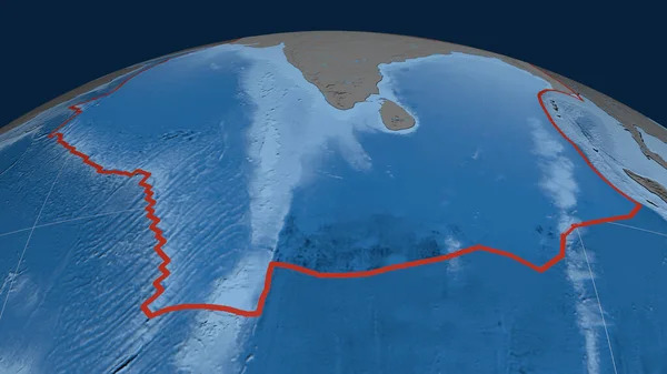Ινδική Τεκτονική Πλάκα Που Περιγράφεται Στην Υδρόγειο Τοπογραφία Και Βαθυμετρία — Φωτογραφία Αρχείου