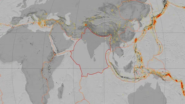 インドのテクトニクスプレートは カヴァライスキー予測における全球グレースケールの標高マップについて概説した 3Dレンダリング — ストック写真