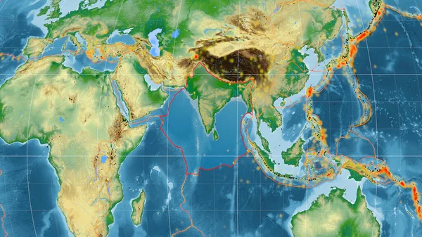 Indická Tektonická Deska Nastíněná Globální Barevné Fyzické Mapě Projekci Kavrayskiy — Stock fotografie