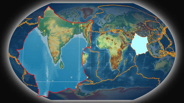 インドのテクトニック プレートは カヴァライスキー プロジェクションの世界的な地形学的レリーフ マップに対して押し出され 提示された 3Dレンダリング — ストック写真