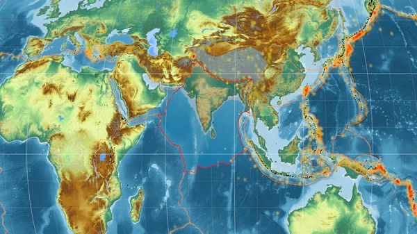 Indyjska Płyta Tektoniczna Zarysowana Globalnej Mapie Pomocy Topograficznej Projekcji Kavrayskiego — Zdjęcie stockowe