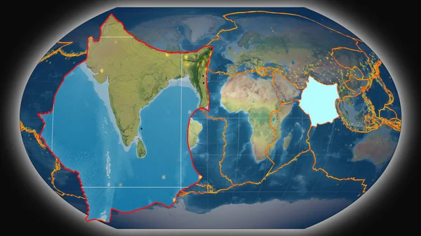 Індійська Тектонічна Плита Була Витягнута Представлена Проти Глобальної Топографічної Карти — стокове фото