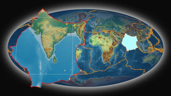 Індійська Тектонічна Плита Була Витягнута Представлена Проти Глобальної Топографічної Карти — стокове фото