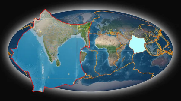 Indian Tectonic Plate Extruded Presented Global Satellite Imagery Mollweide Projection — Stock Photo, Image