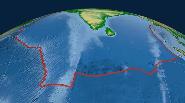 Indische Tektonische Platte Umrissen Auf Dem Globus Physikalische Farbkarte Rendering — Stockfoto