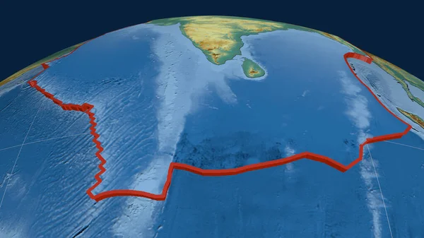 Indyjska Płyta Tektoniczna Wytłoczona Kuli Ziemskiej Mapa Pomocy Topograficznej Renderowanie — Zdjęcie stockowe