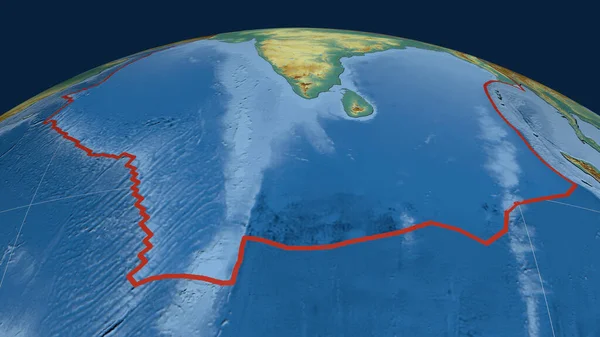 Indische Tektonische Platte Umrissen Auf Dem Globus Topographische Reliefkarte Rendering — Stockfoto