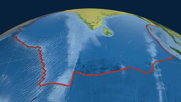 Indische Tektonische Plaat Geschetst Aardbol Topografische Kaart Weergave — Stockfoto