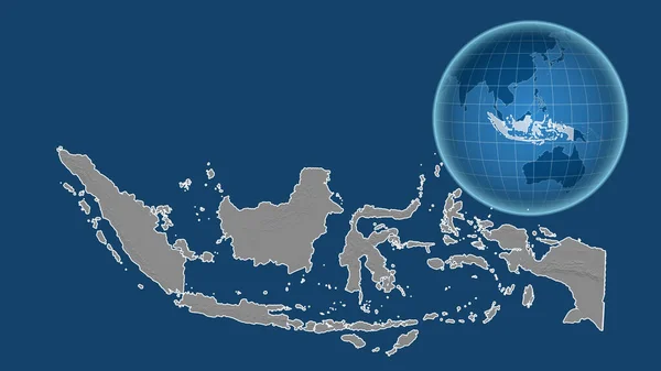 Indonesia Globo Con Forma Del País Contra Mapa Ampliado Con — Foto de Stock