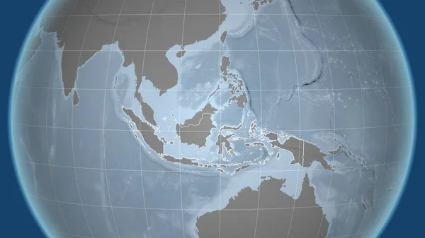 Indonésie Sousedství Vzdálená Perspektiva Obrysem Země Mapa Elevace Stupních Šedi — Stock fotografie