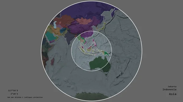 Площадь Индонезии Отмеченная Кругом Крупномасштабной Карте Континента Изолированной Ненасыщенном Фоне — стоковое фото