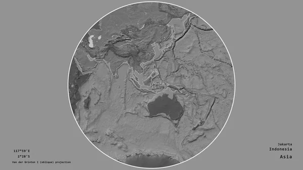 Área Indonesia Centró Círculo Que Rodea Continente Sobre Fondo Desaturado — Foto de Stock