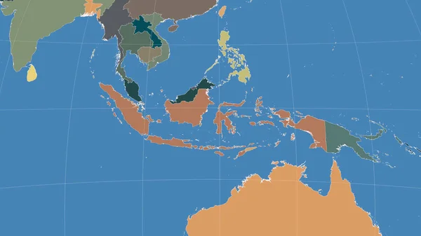 Indonezja Jej Okolice Daleka Perspektywa Skośna Brak Konturu Kolorowa Mapa — Zdjęcie stockowe