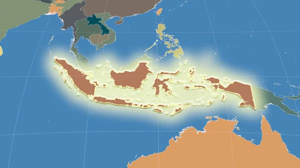 Indonezja Jej Okolice Daleka Perspektywa Ukośna Kształt Świecił Kolorowa Mapa — Zdjęcie stockowe