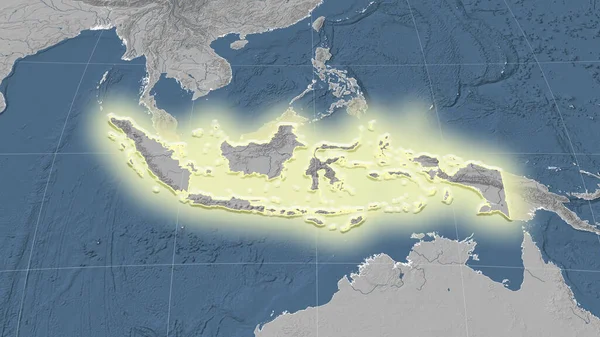 Indonezja Jej Okolice Daleka Perspektywa Ukośna Kształt Świecił Mapa Elewacji — Zdjęcie stockowe