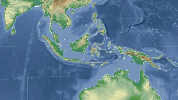 Indonezja Jej Okolice Daleka Perspektywa Skośna Brak Konturu Kolor Mapa — Zdjęcie stockowe