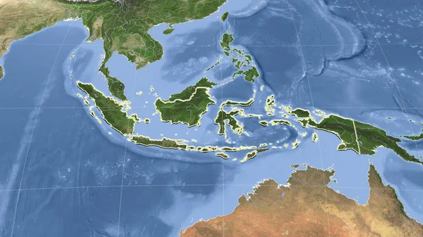 Indonesia Dintorni Prospettiva Obliqua Distante Forma Delineata Immagini Satellitari — Foto Stock