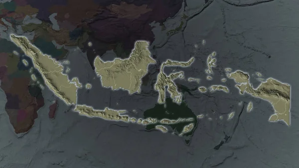 Indonesien Området Förstoras Och Lyste Mörk Bakgrund Sin Omgivning Färgad — Stockfoto