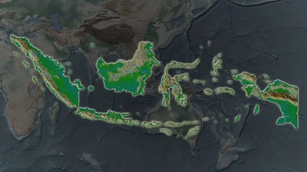 インドネシア地域は その周囲の暗い背景で拡大し 拡大しました 主な物理的景観の特徴 — ストック写真